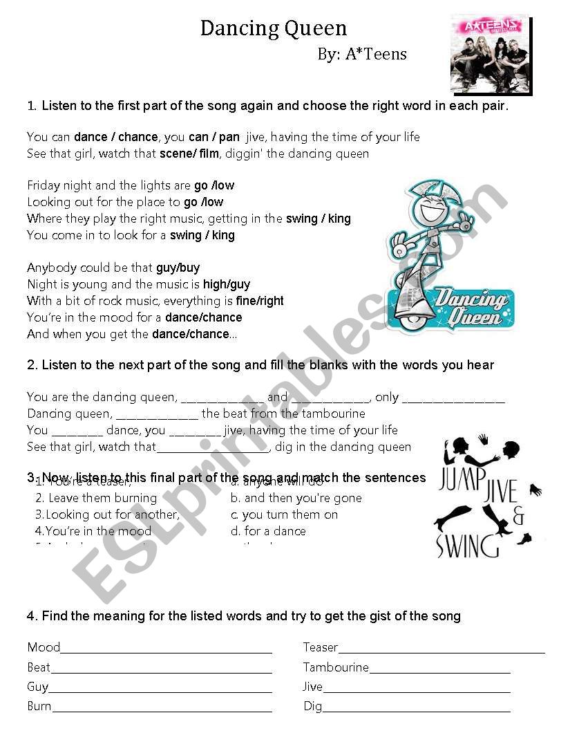 SONG: DANCING QUEEN - ESL worksheet by yaluf