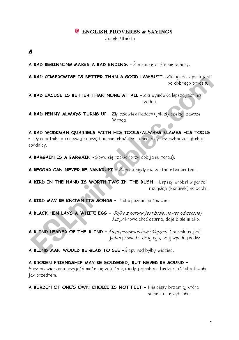 proverbs worksheet