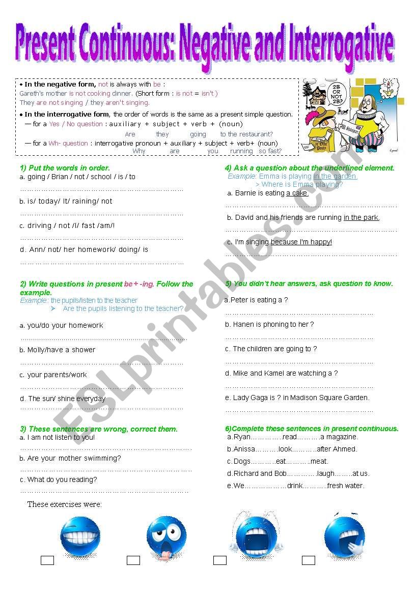 Present Continuous Negative And Interrogative Form Lesson Exercises 