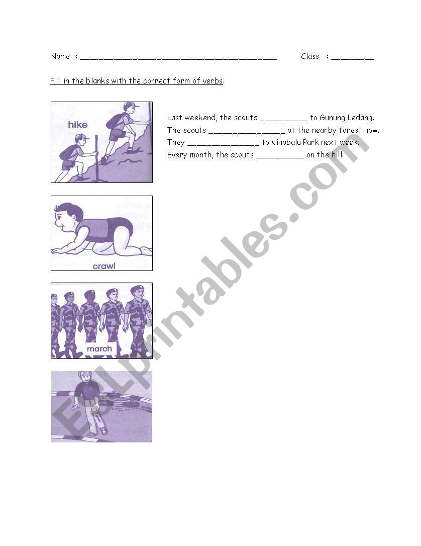 Movements and Tenses worksheet