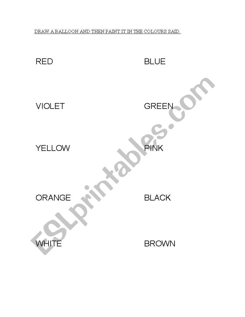 colours worksheet