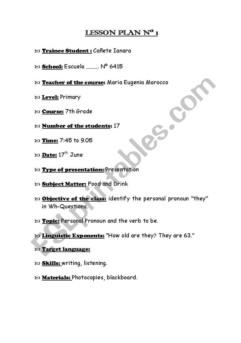 English worksheets: Lesson Plan