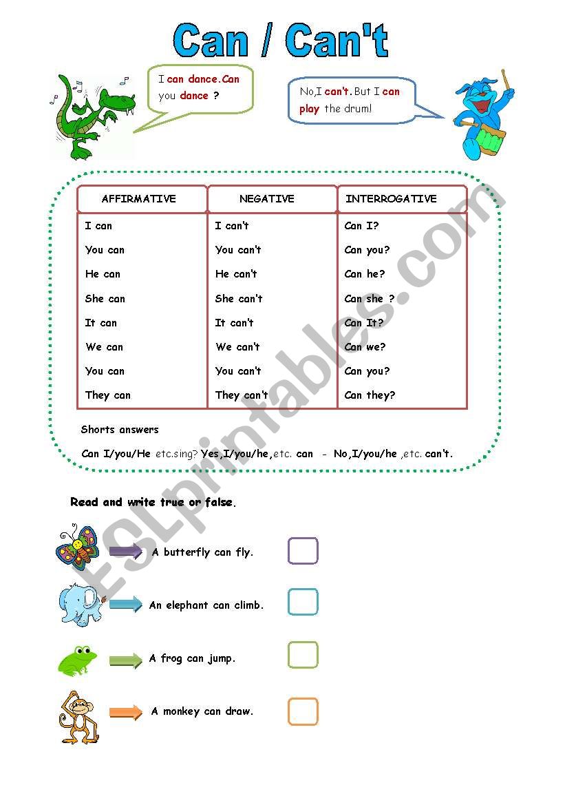 Can/ Cant worksheet