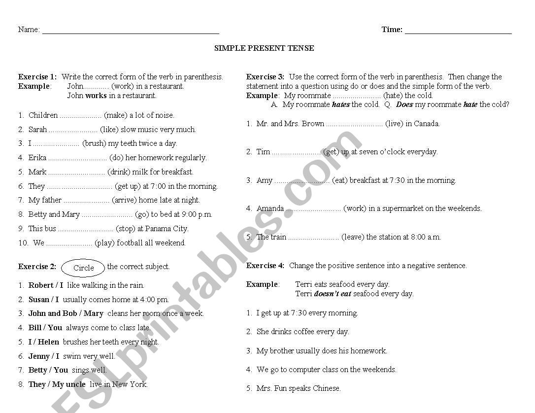 Simple Present Tense worksheet