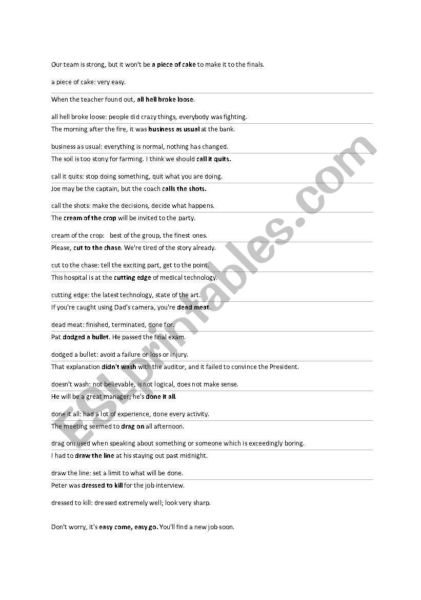 idioms worksheet