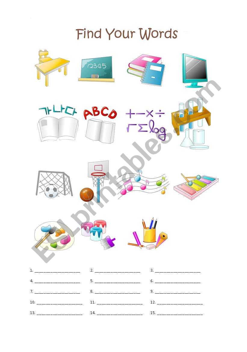 Find words in picture worksheet