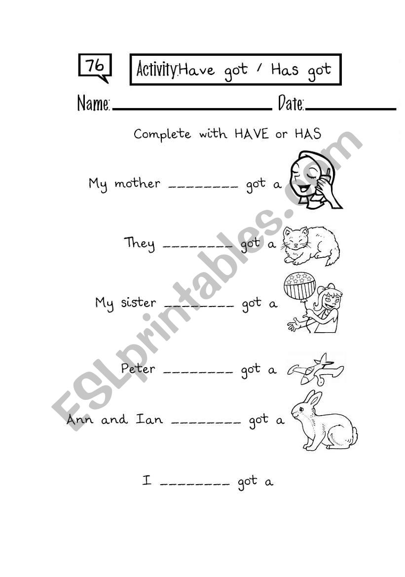 Have and has got worksheet