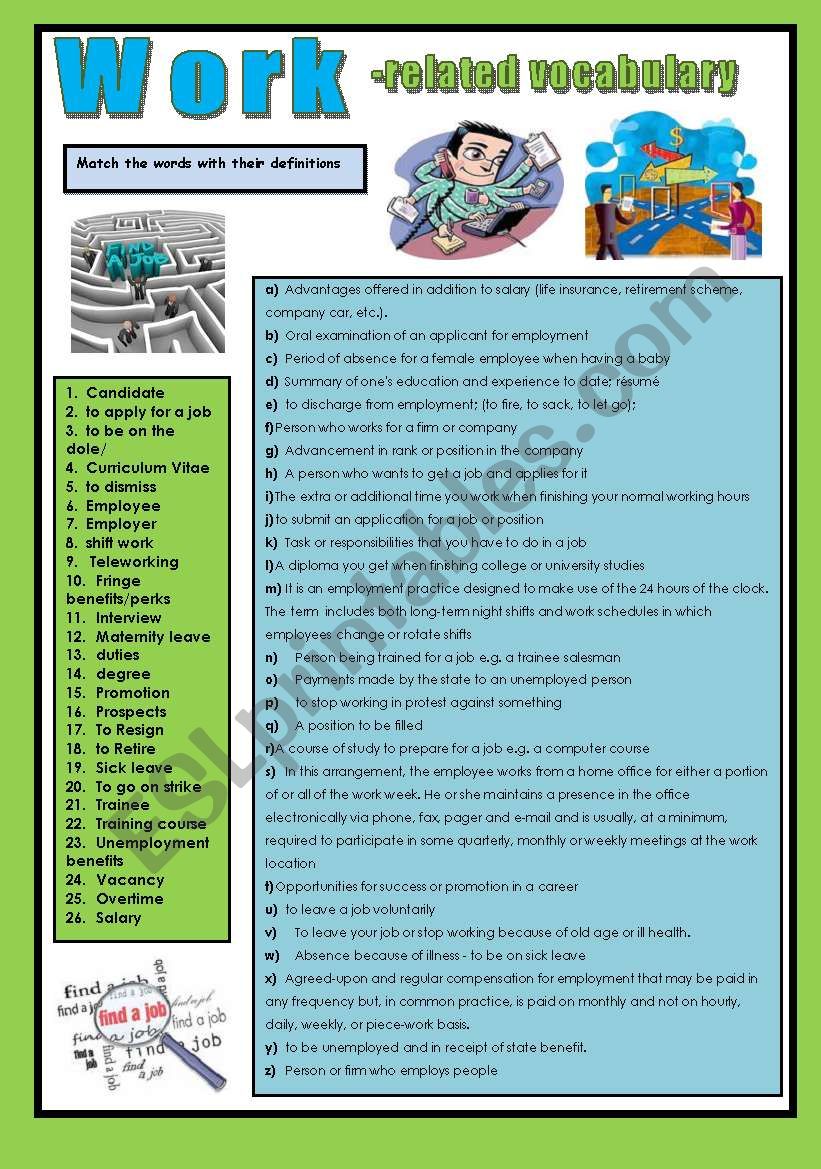 Work related Vocabulary ESL Worksheet By Ana B