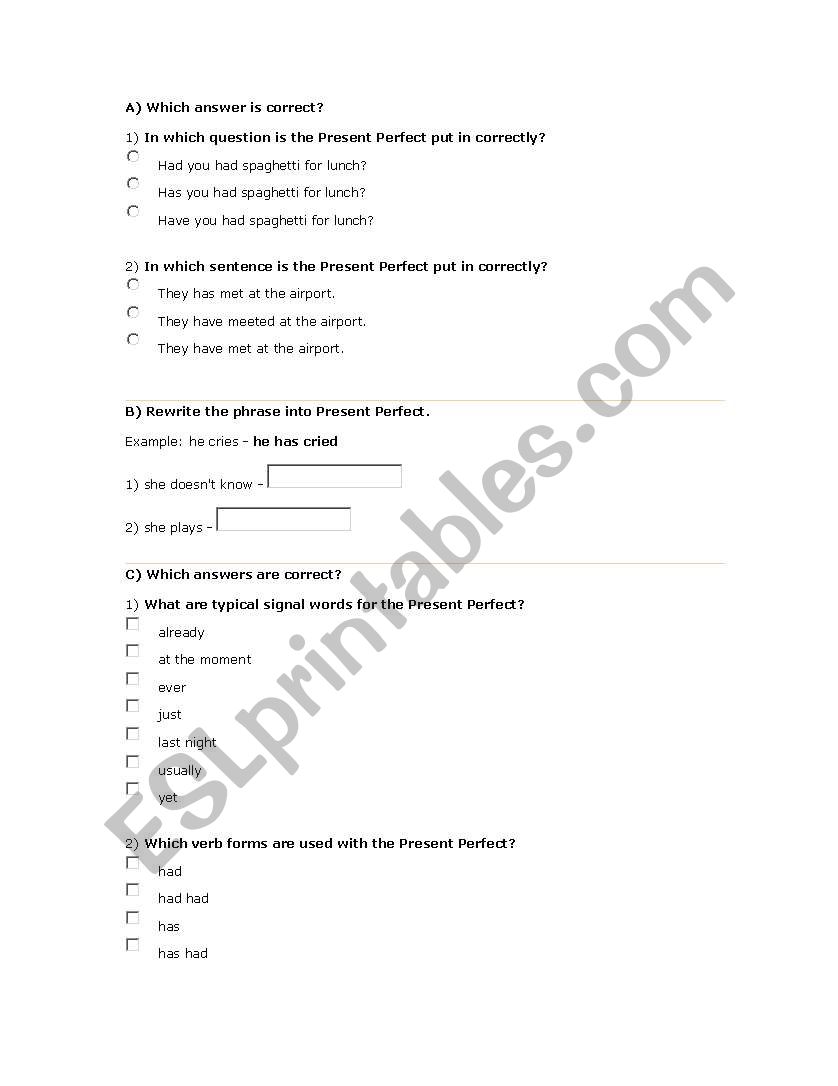 Present Perfect worksheet