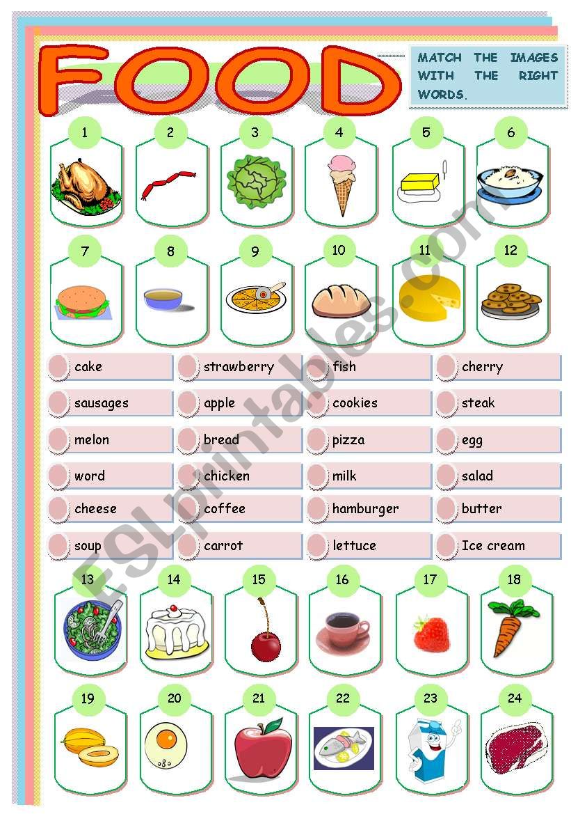 FOOD MATCHING - ESL worksheet by sandytita