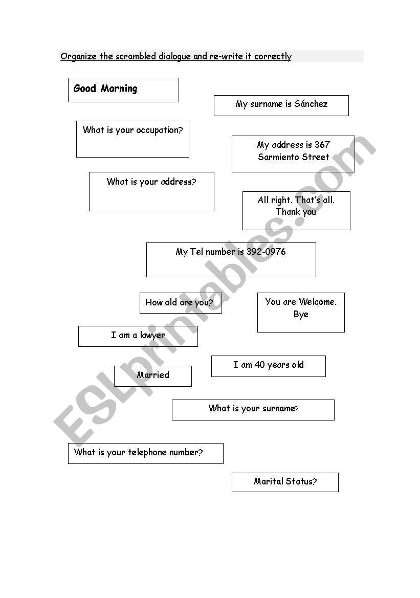 Order the dialogue worksheet