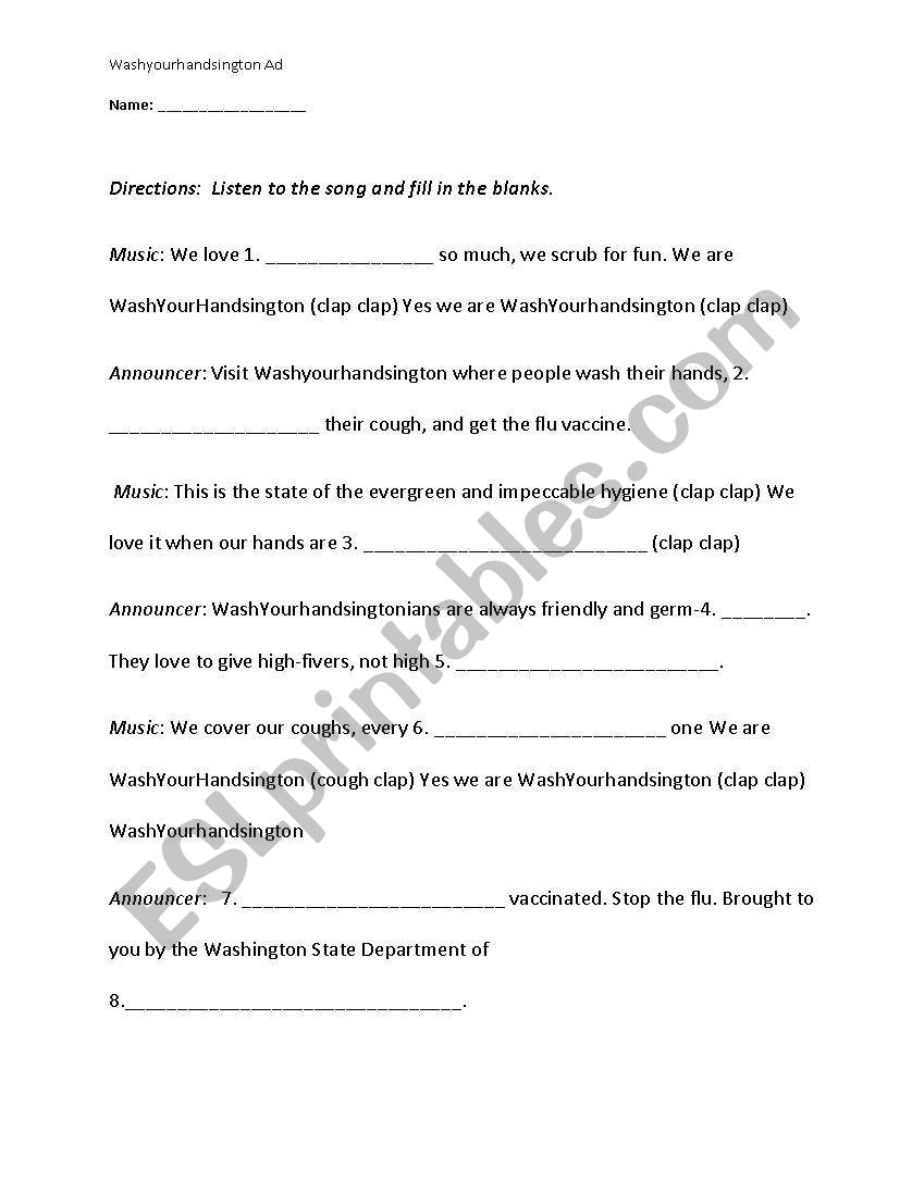 Washyourhandsington Cloze worksheet