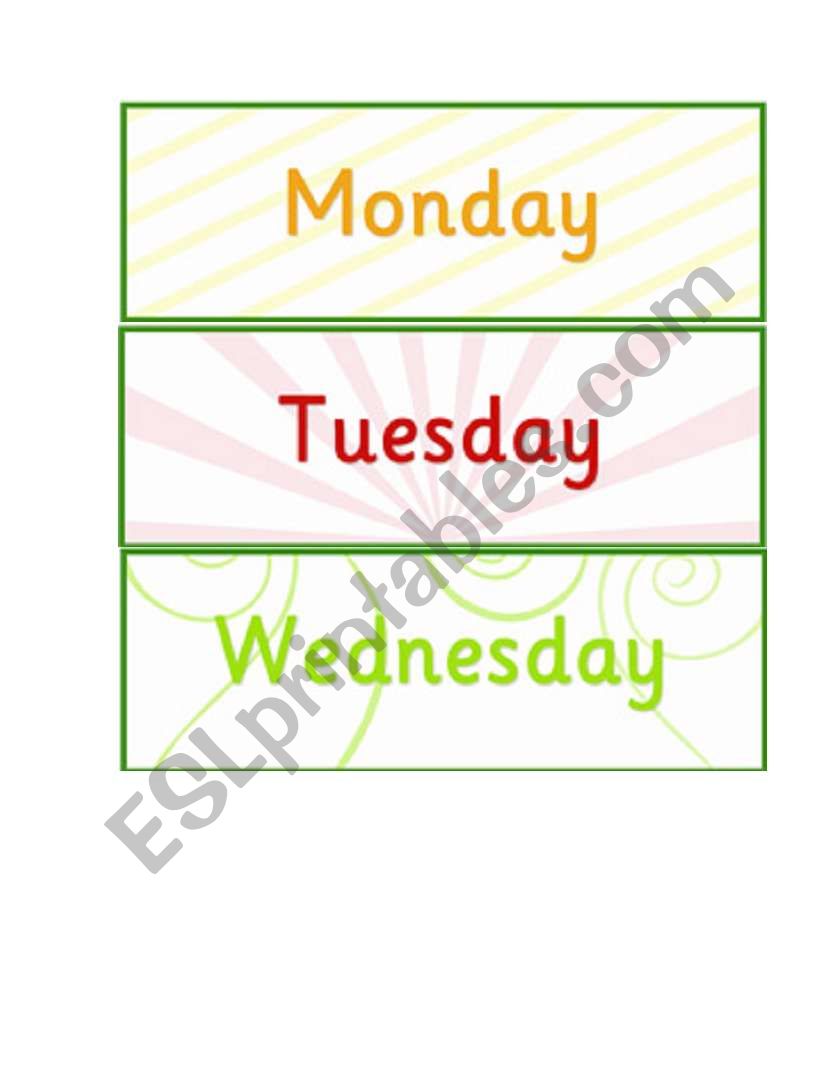 Monday - Friday worksheet