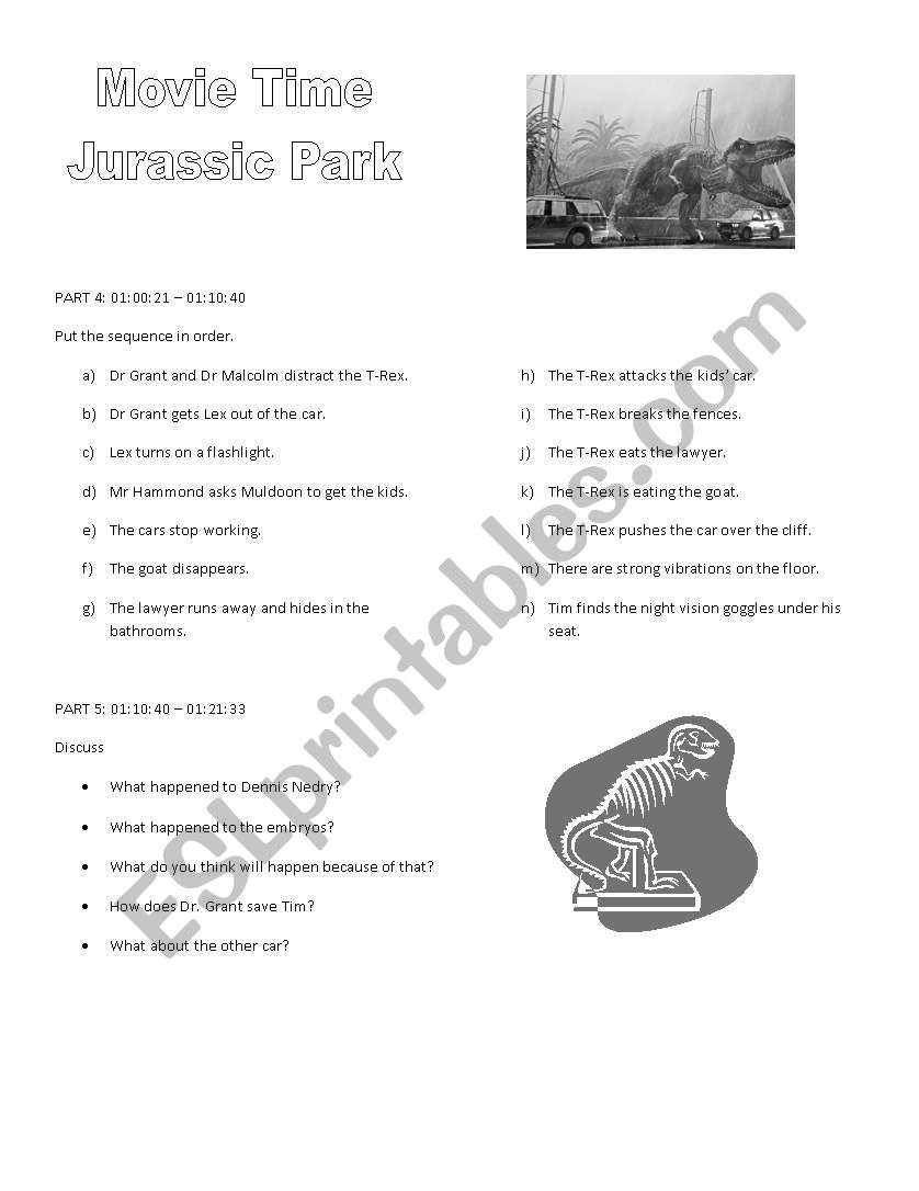 Jurassic Park worksheet 2 worksheet