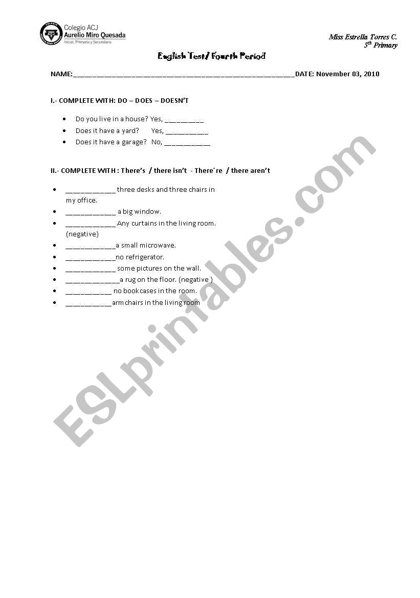 ENGLISH ELEMENTARY PRACTICE worksheet