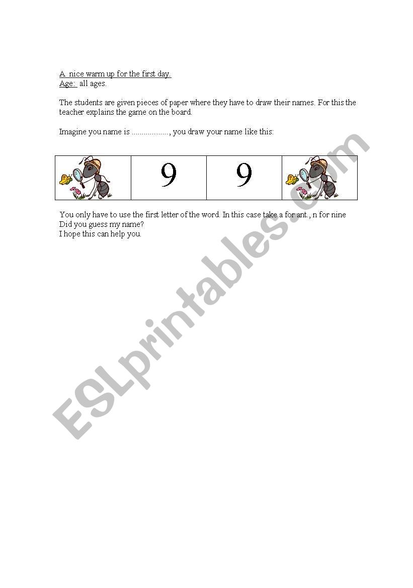 warming up-ice breaker worksheet