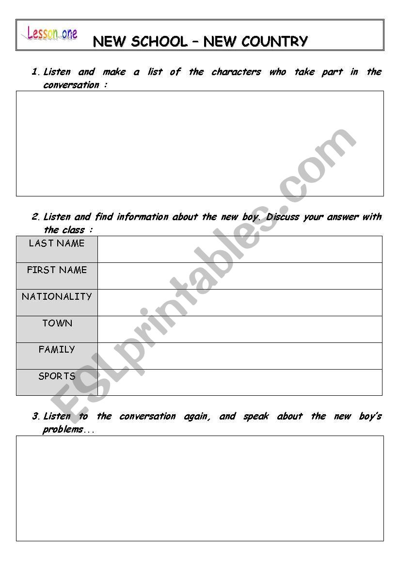 New school new country worksheet