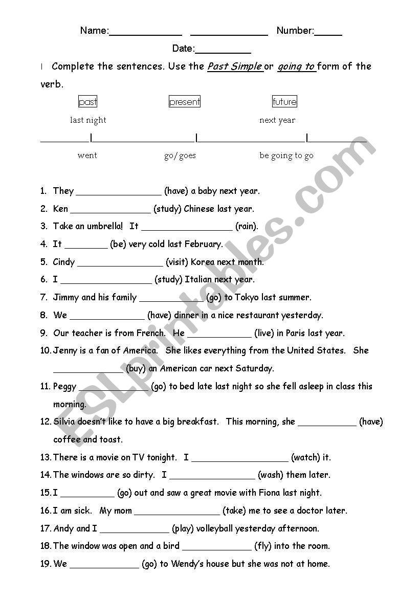 Be Going To Vs Simple Past Esl Worksheet By Silviachen