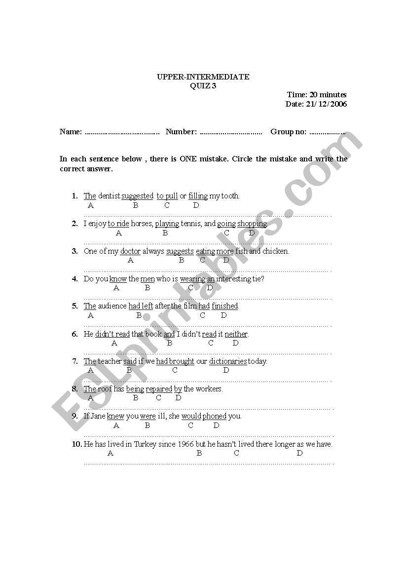 quiz worksheet