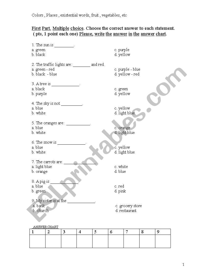 seventh graders / test  worksheet