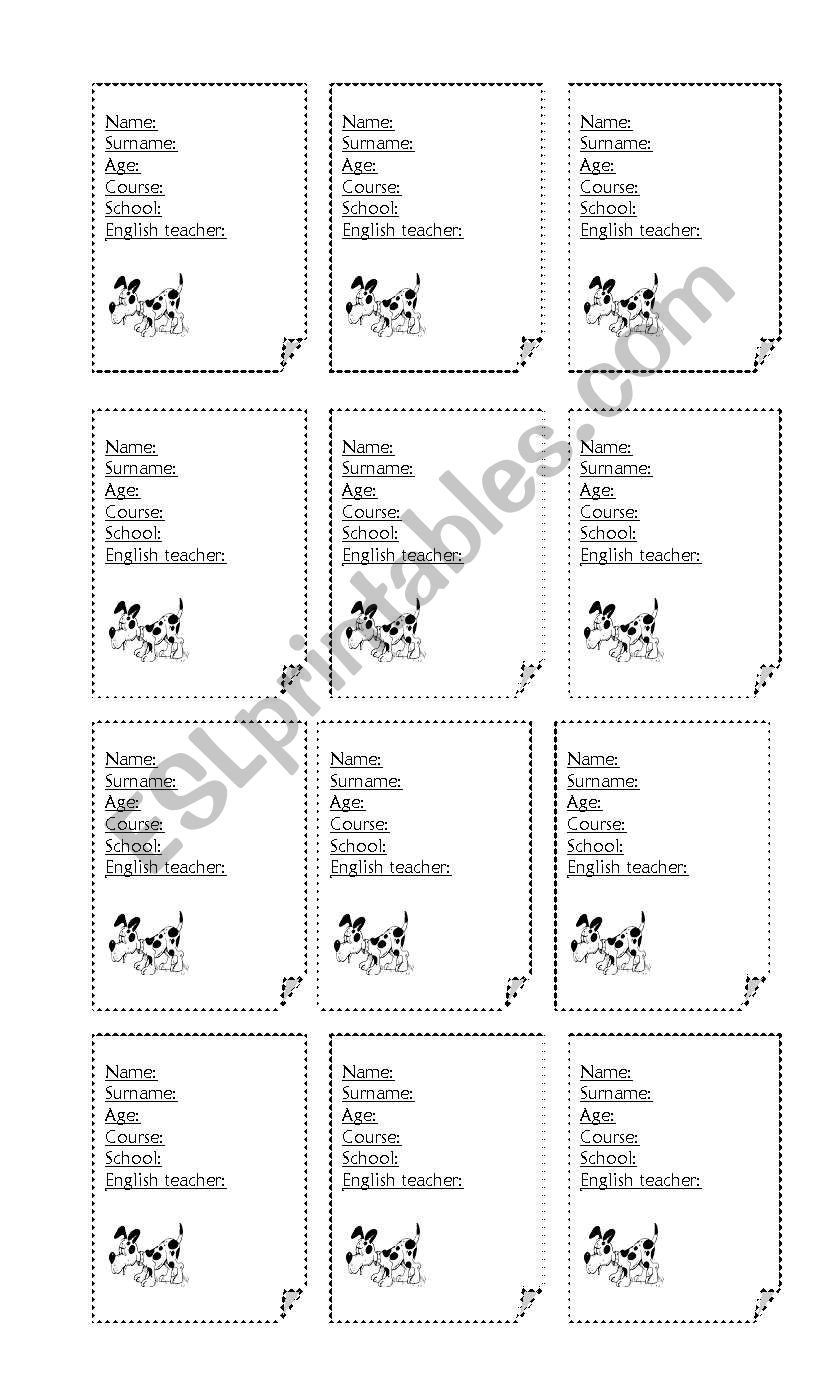 Personal information worksheet