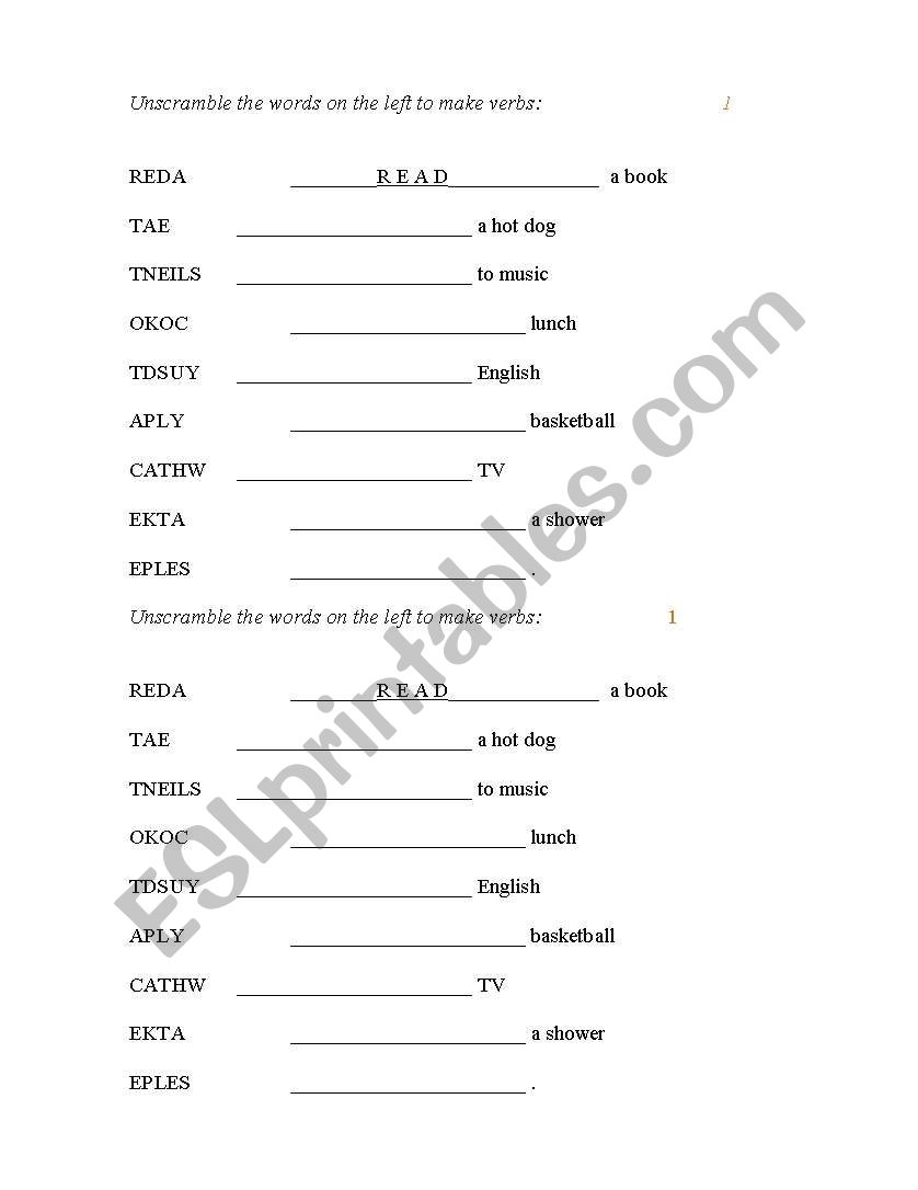 Action verbs 1 worksheet