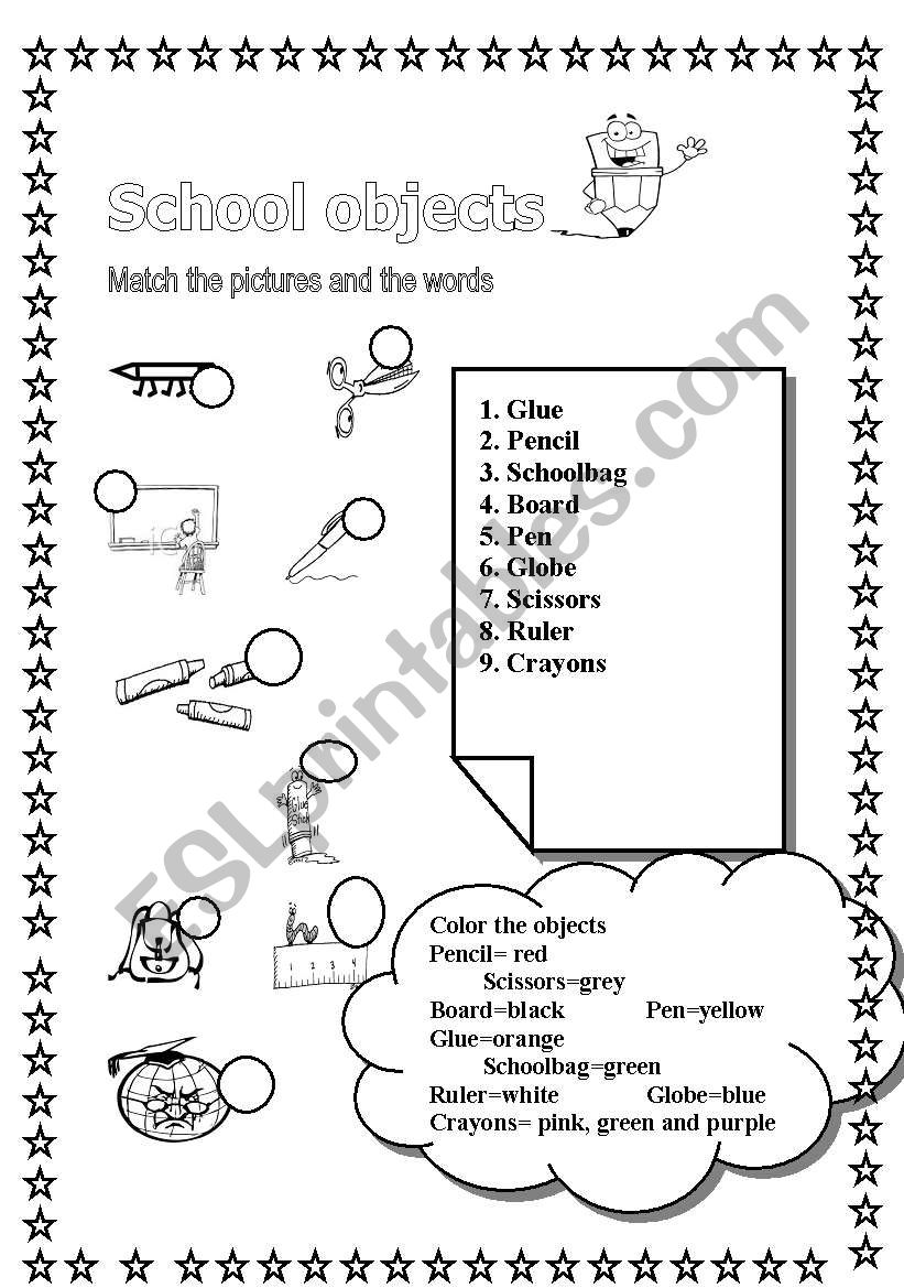 school objects worksheet