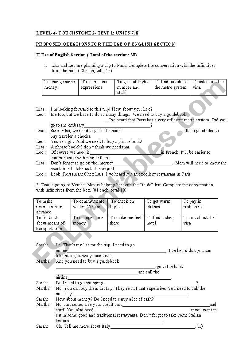 QUestes Touchstone 1 worksheet