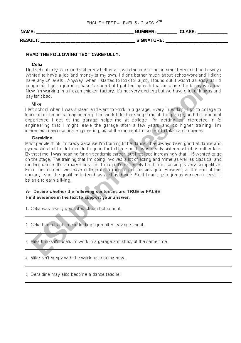 English Workshet - Jobs worksheet