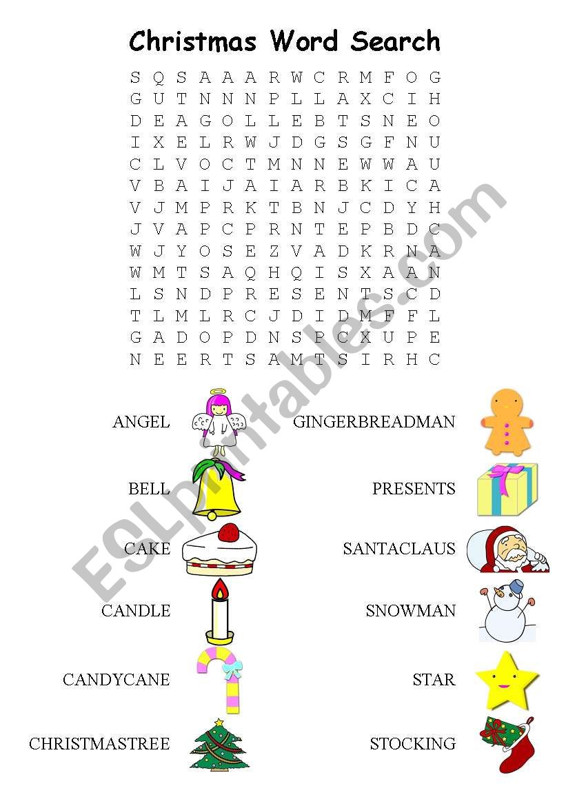 Christmas Word Search Easy ESL Worksheet By Keleih