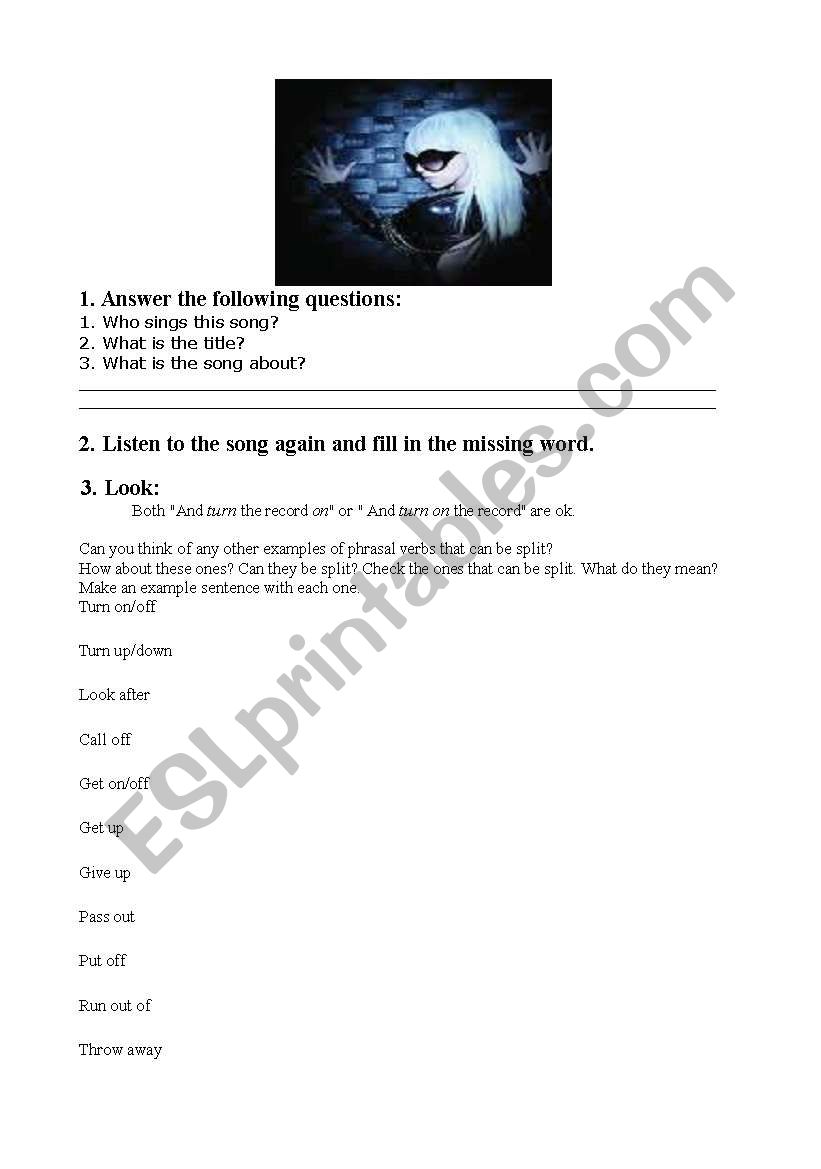 Lady Gaga. Brown eyes (song) worksheet