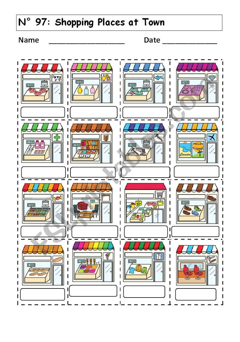 WORKSHEET No 97: SHOPPING PLACES AT TOWN - ESL worksheet by andresdomingo