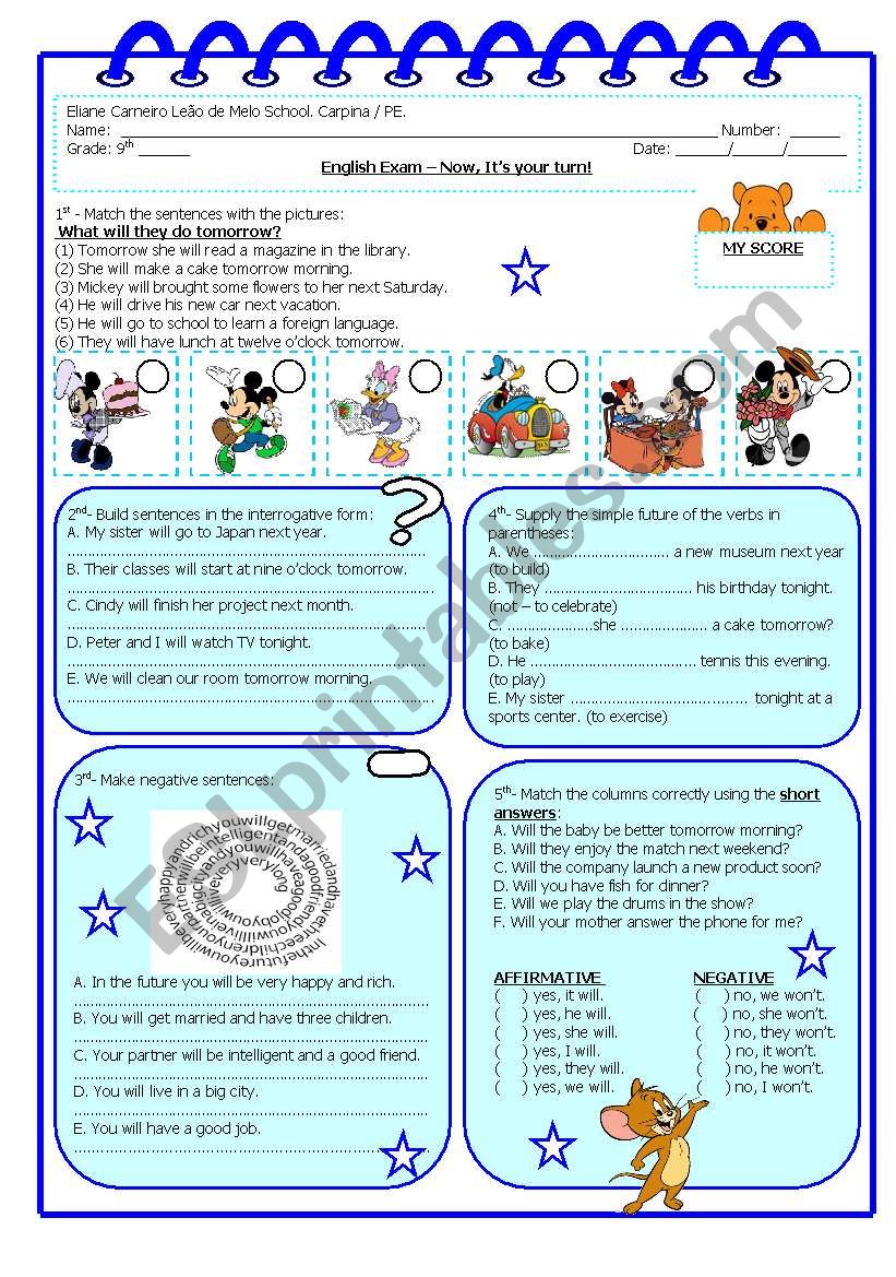 Future Tense Will ESL Worksheet By 5839