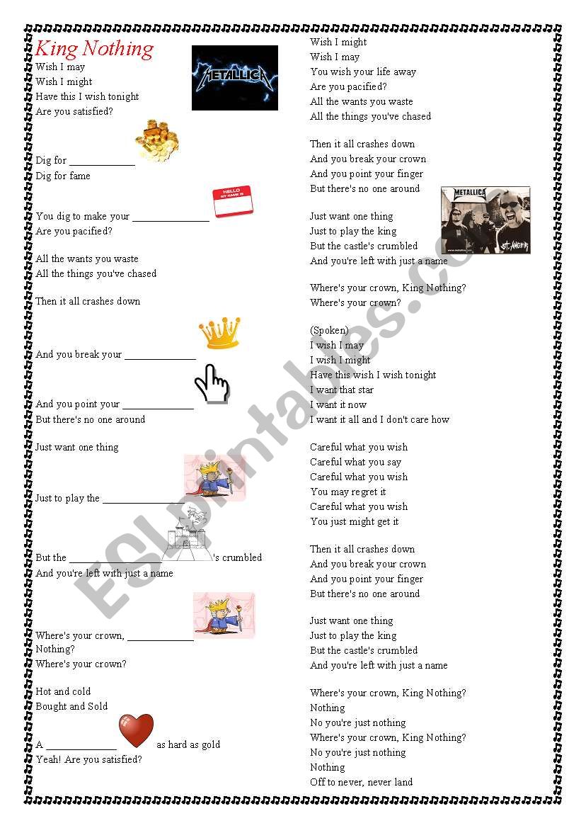 King Nothing by Metallica worksheet