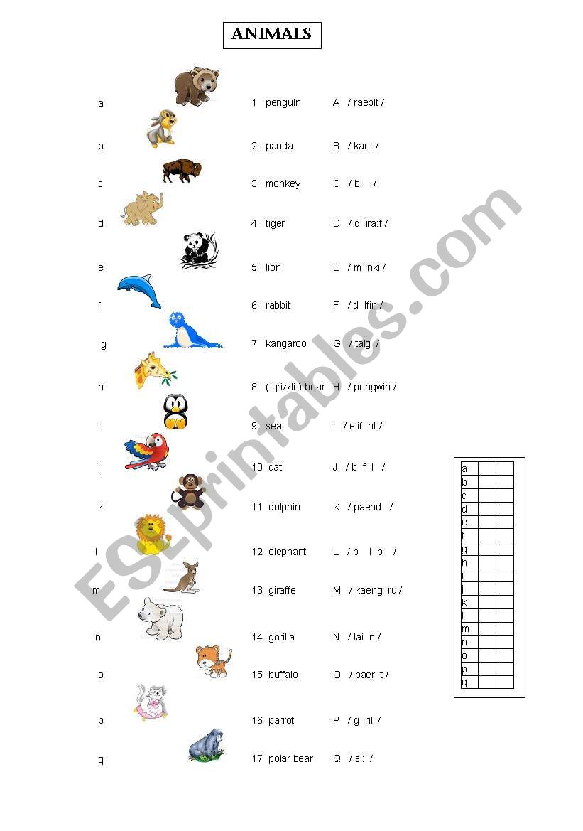 Animals Phonetics worksheet