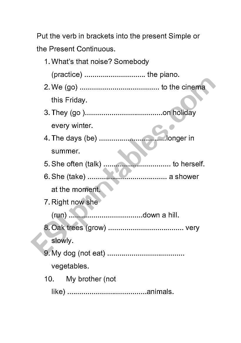 present continuous worksheet