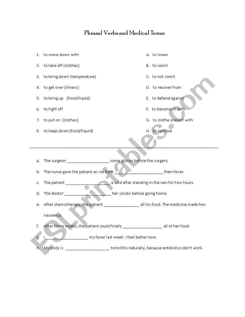 Medical Terms worksheet