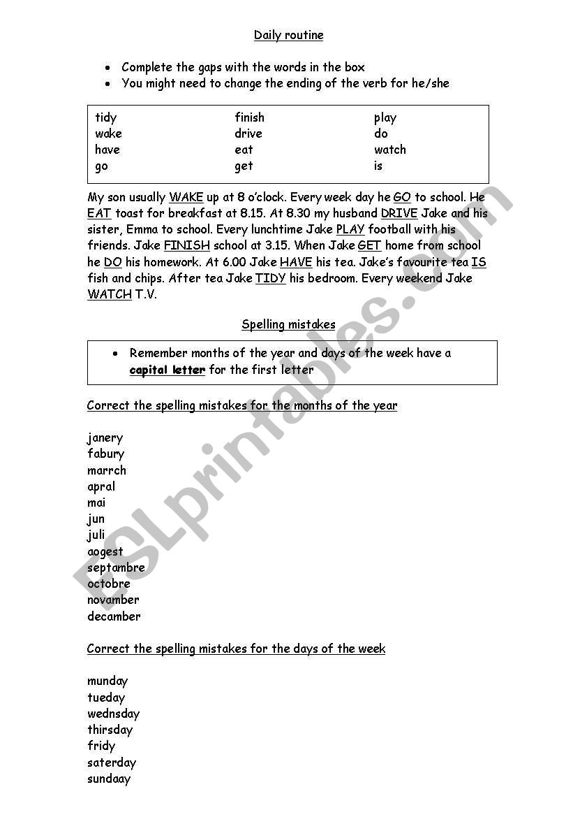 Daily Routine worksheet