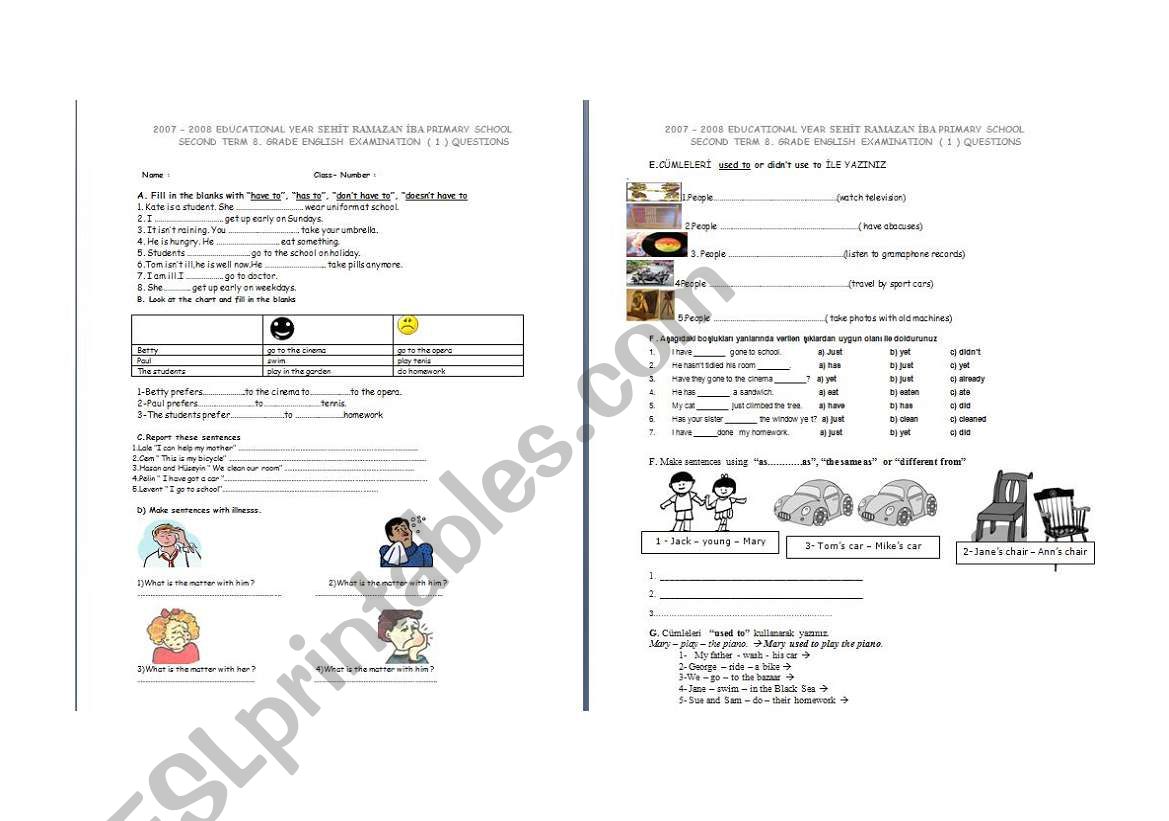 7.grades exam 2007/2008 worksheet