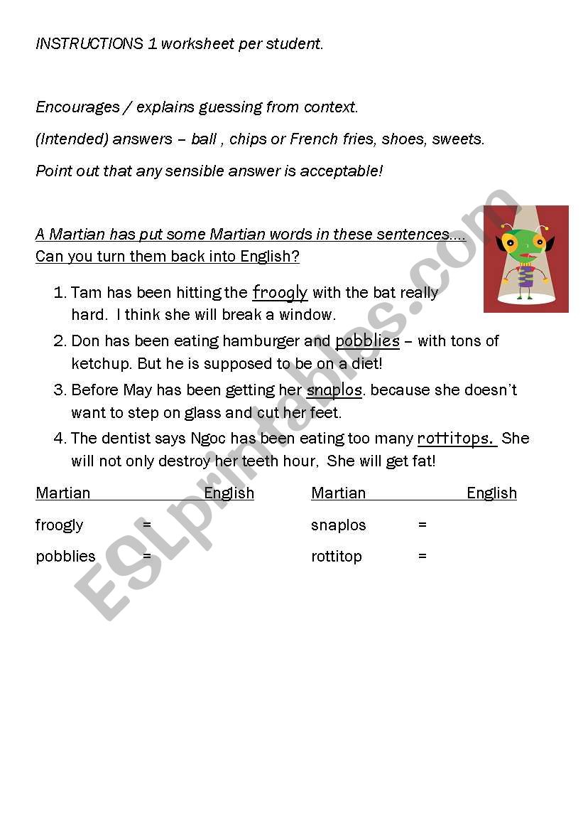 Martian Words worksheet