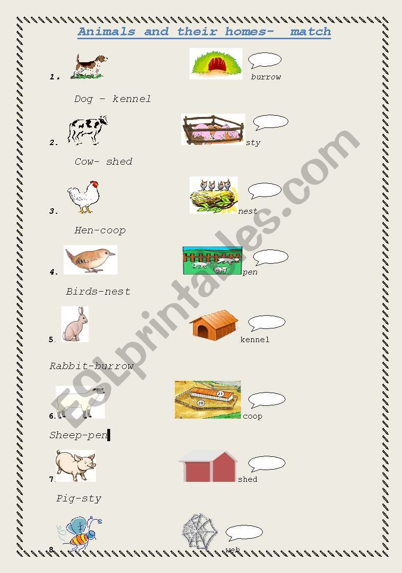 worksheet vocabulary animal pdf worksheet animal the to homes ESL by match  jeevaa their