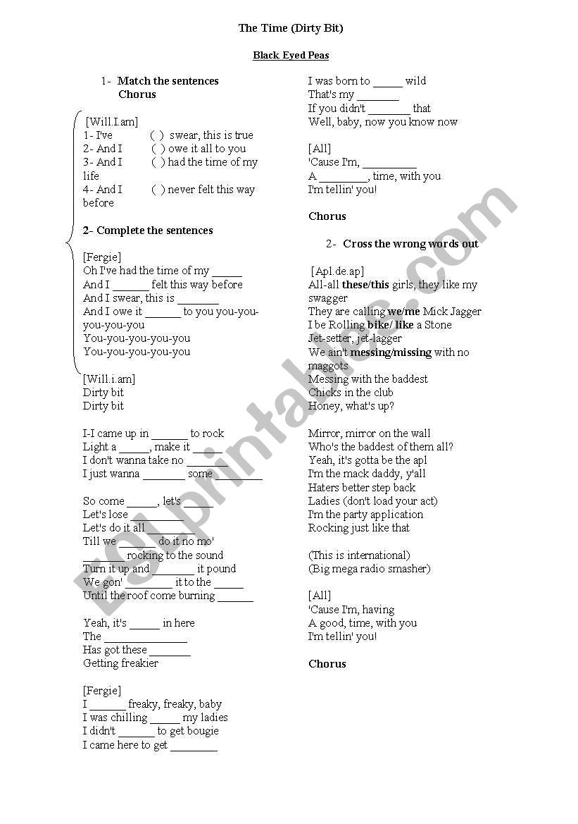 Song - the Time worksheet