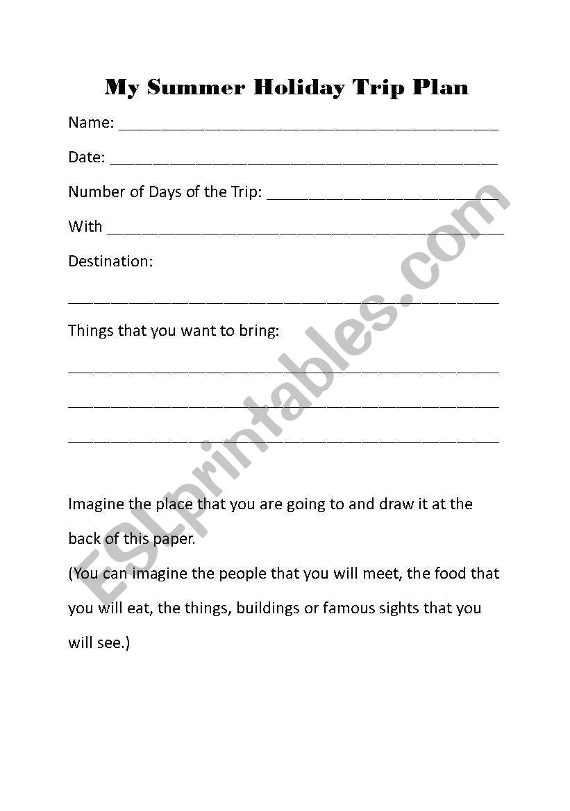 holiday plan worksheet