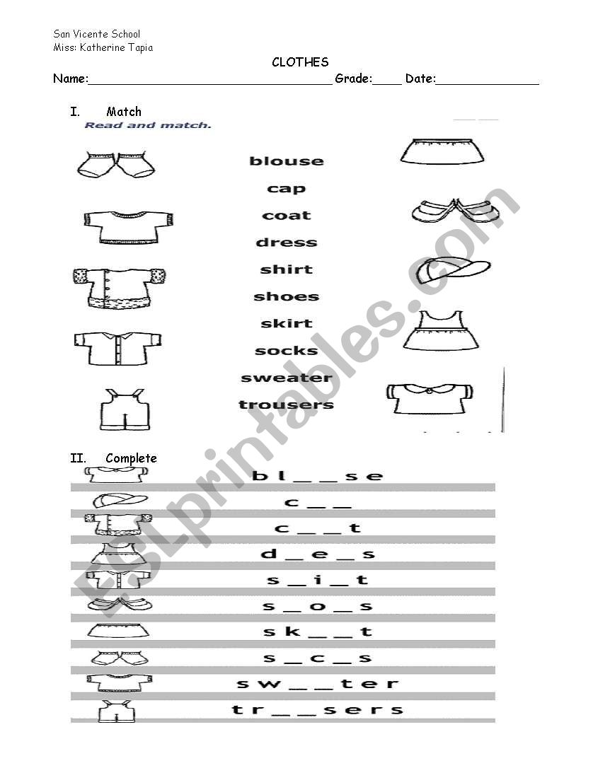 Clothes worksheet