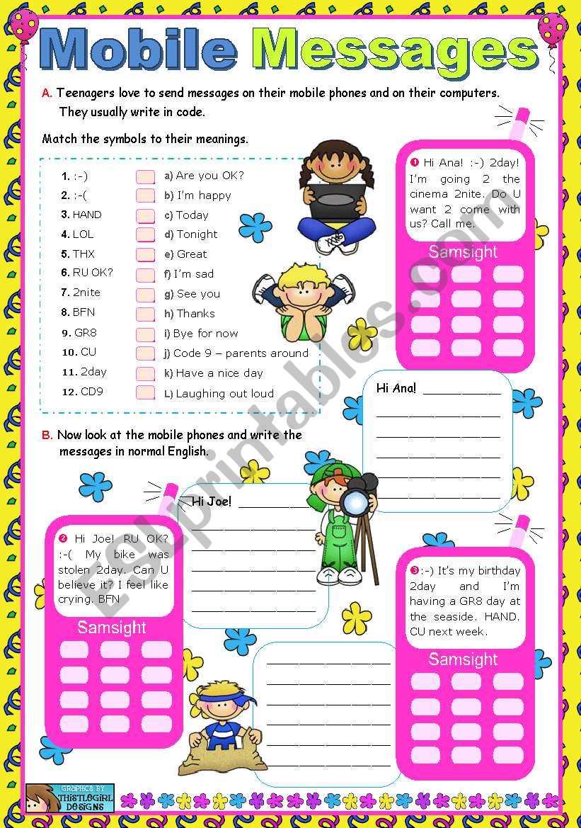 Mobile Messages 2 Decoding Writing ESL Worksheet By Mena22