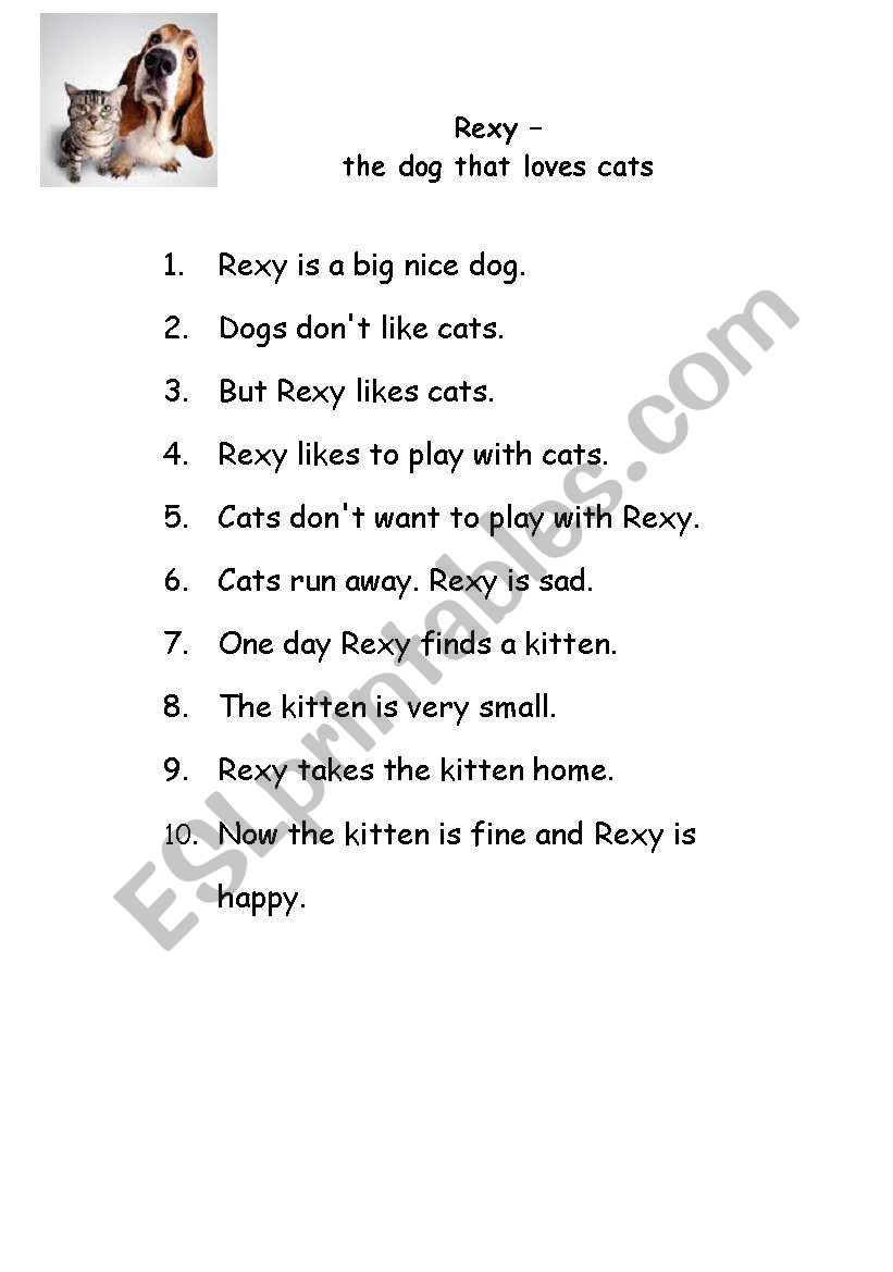 English Worksheets Rexy The Dog That Loves Cats