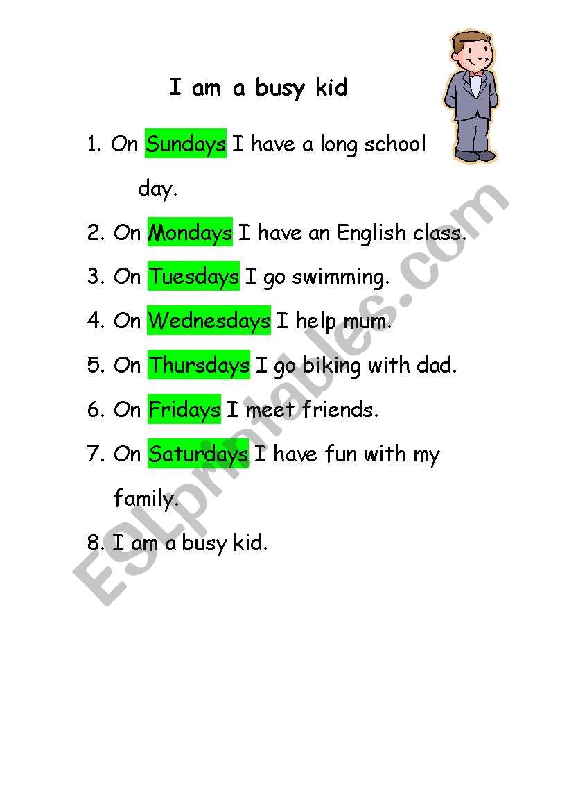 I am a busy kid worksheet