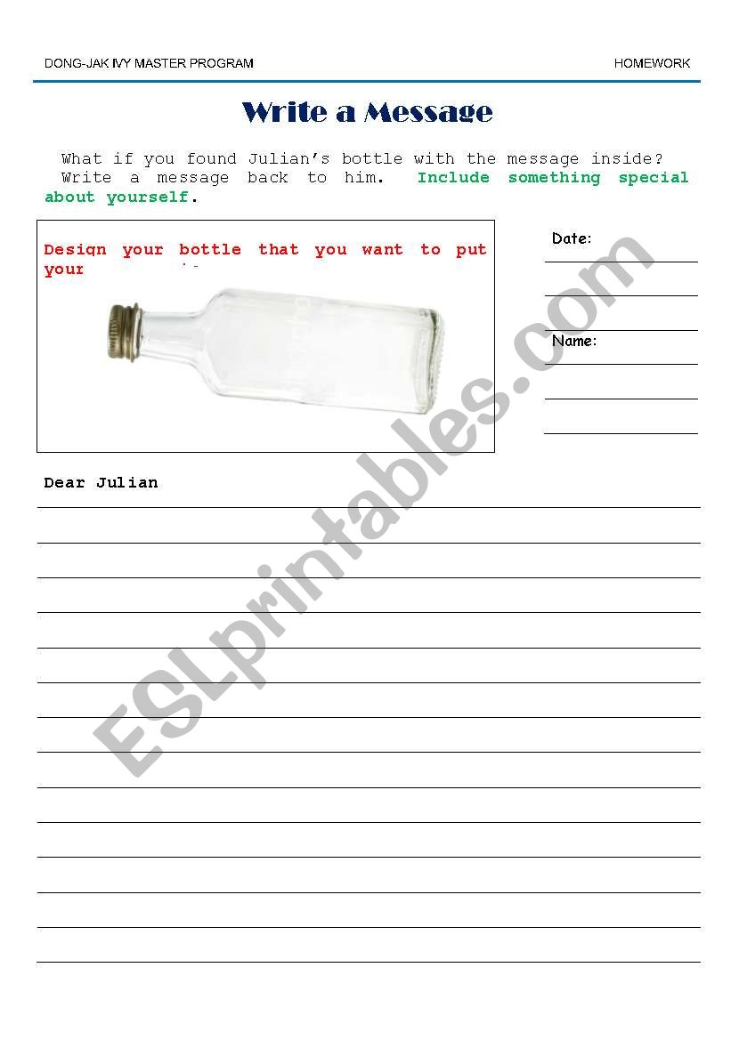 Write a Message worksheet