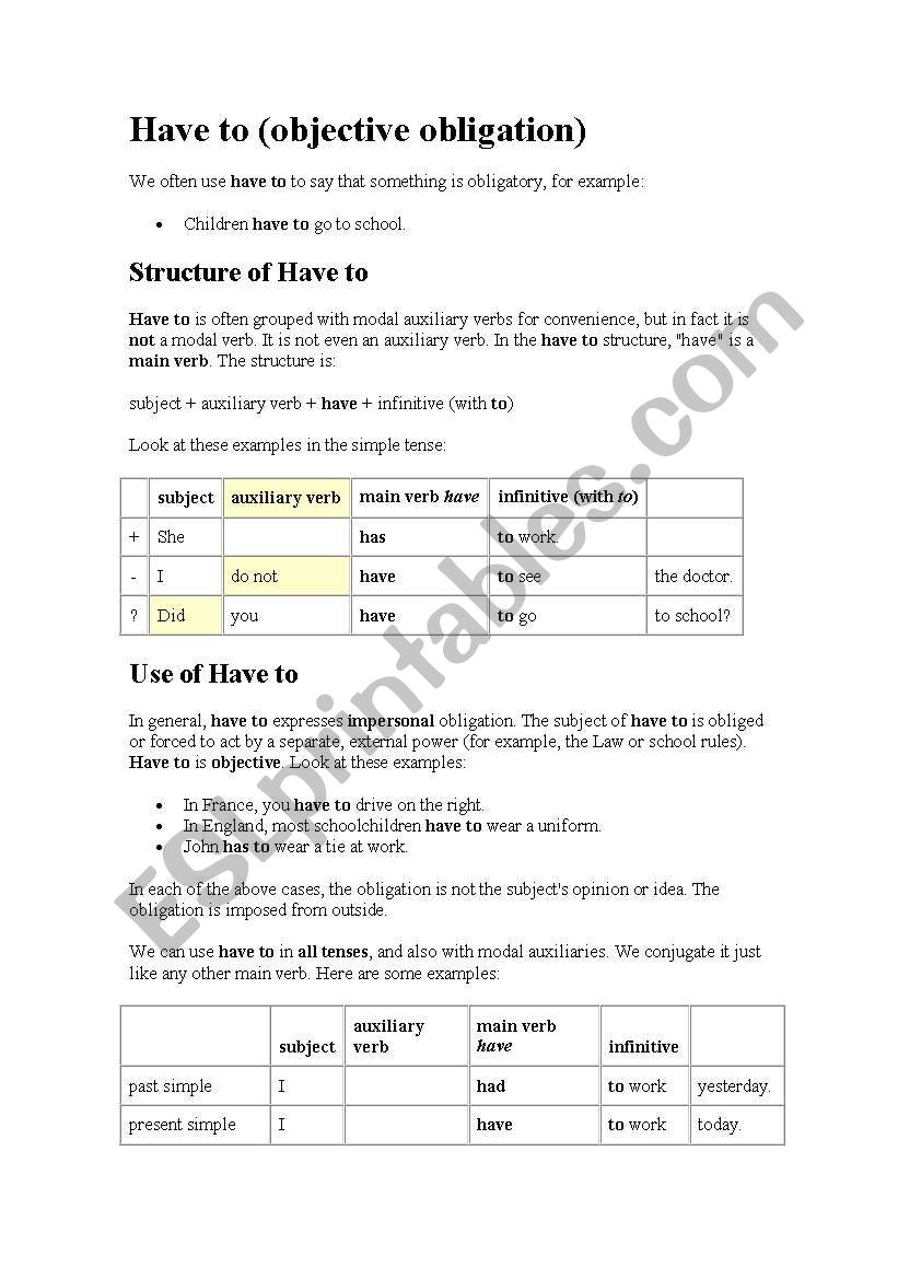 Have to x must worksheet