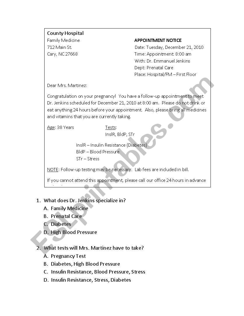 Doctors Notices worksheet